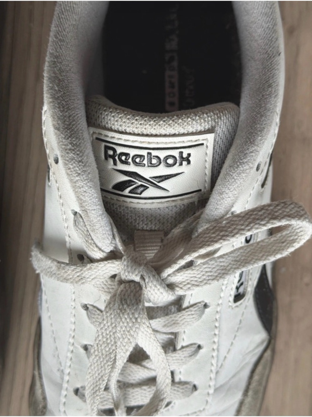 Reebok White and Gray Leather Lace-Up Sneakers